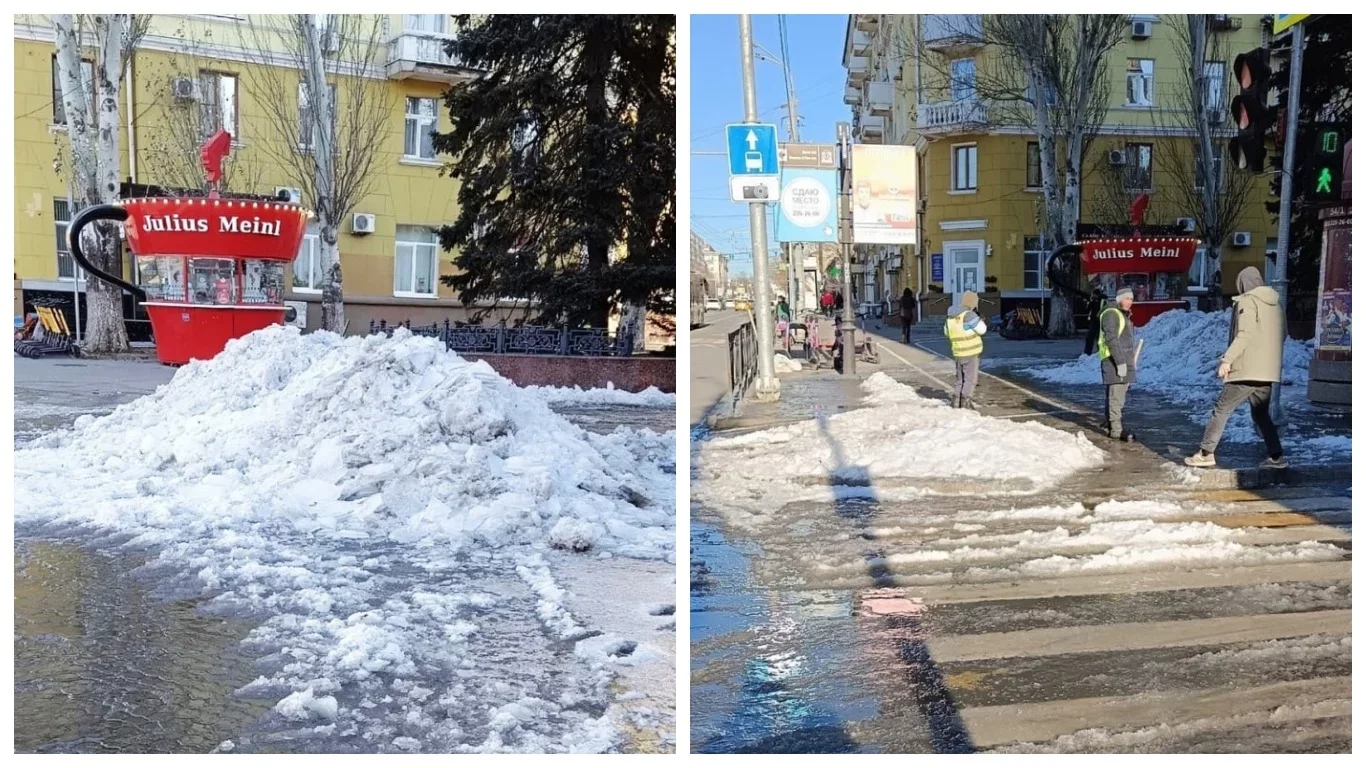 В Ростове Пушкинская покрылась ледяными торосами после коммунальной ЧС
