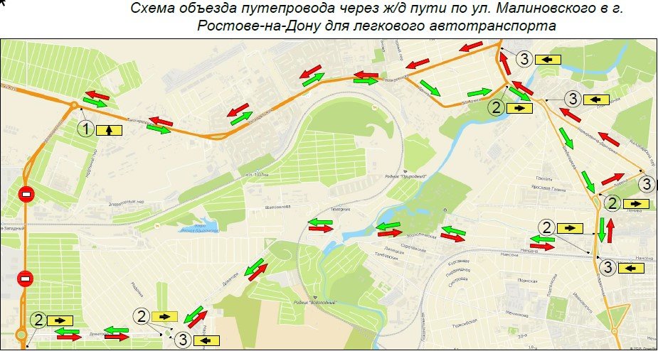 Схемы объезда моста Малиновского для легковых автомобилей