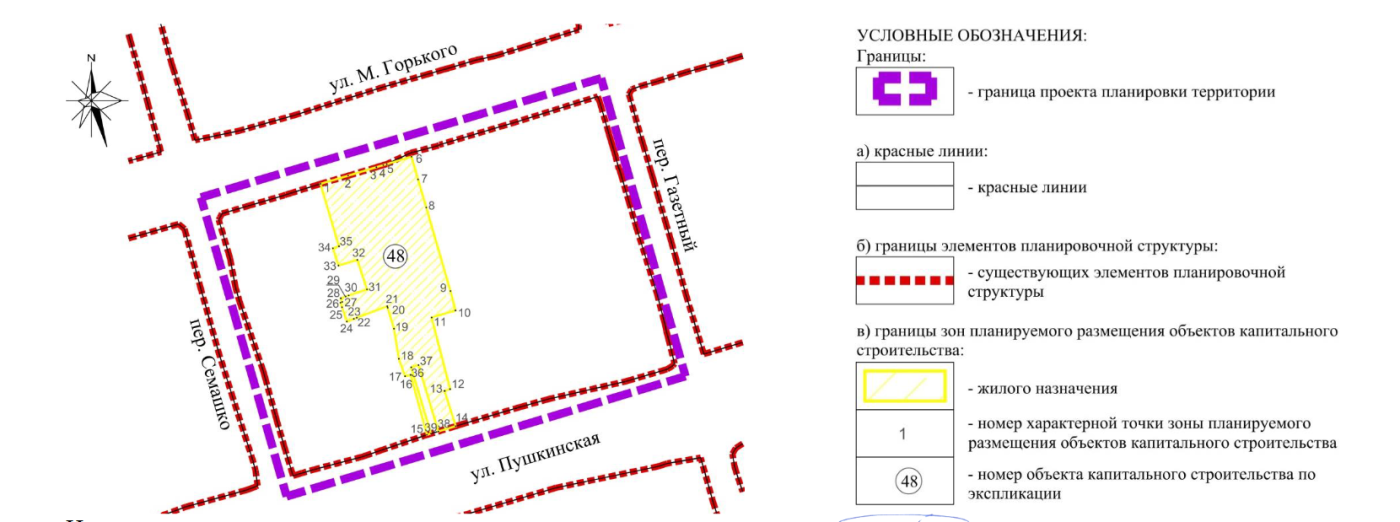 Проект планировки, квартал Семашко - Горького - Газетный - Пушкинская