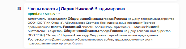 Имя Николая Ларина осталось в кэше сайта Общественной Палаты Ростова