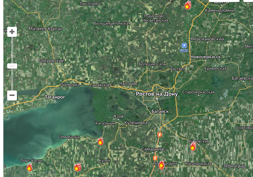 Карты пожаров в Ростовской области за 9 августа