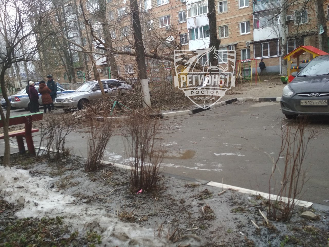 В Аксае из-за ветра дерево упало на детскую площадку